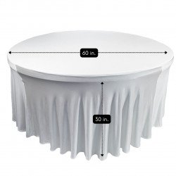 5ft round spandex wavy white dim 01858 1688793260 5ft White Stretch Non-Spandex Table Covers